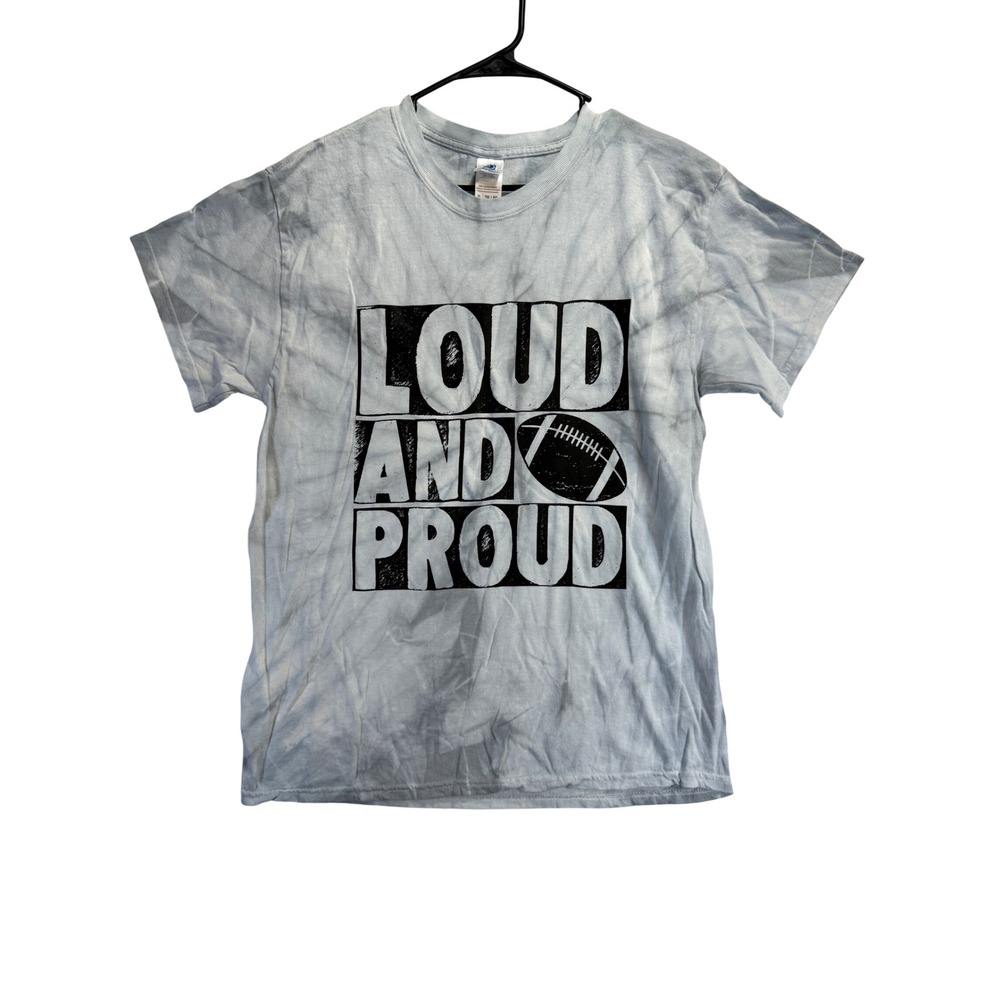 Colortone Womens XL Loud and Proud Football Tie Dye Graphic T-Shirt Blue White